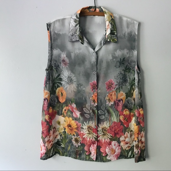 ASOS Tops - 🌿ASOS Rokoko Gray Floral Semi Sheer Top - S